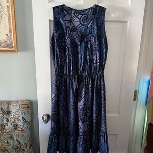 Banana Republic Blue and Black Button Up Patterned Sleeveless Dress